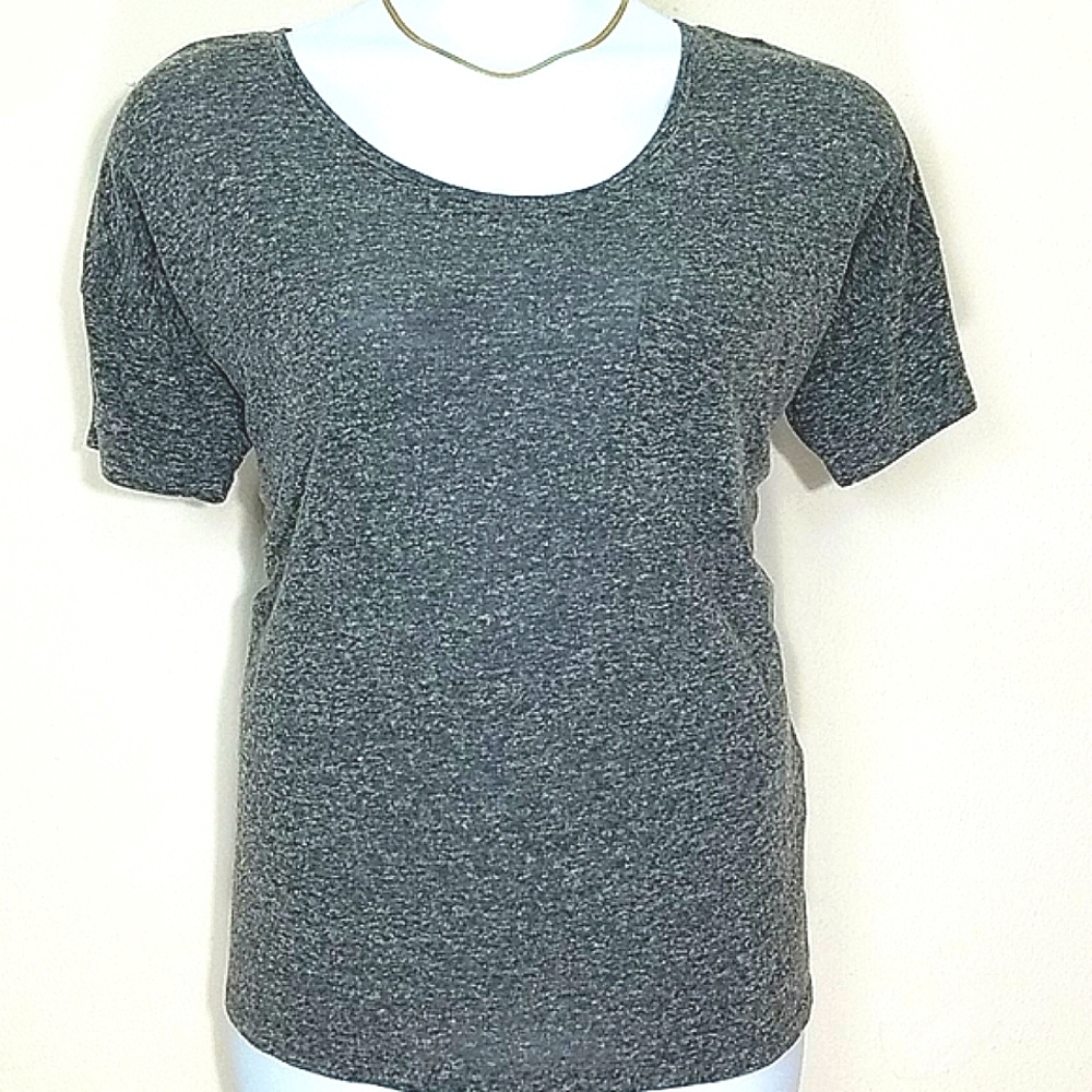 Linen Blend T-shirt short sleeve crew neck boyfriend front pocket Gray Relaxed